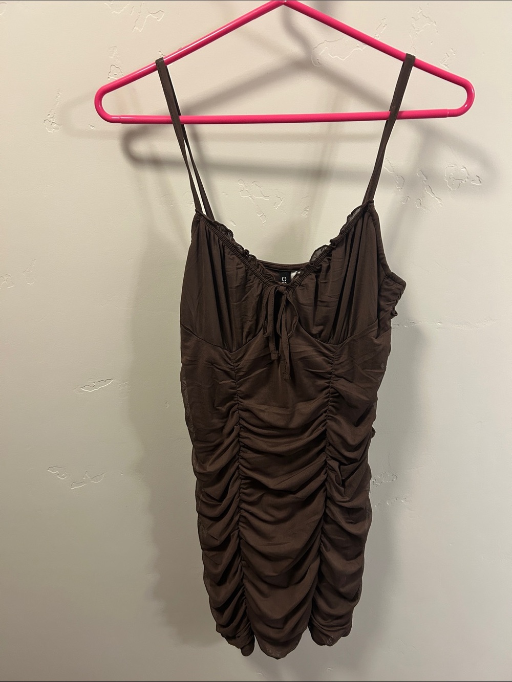 H&M Brown Ruched Spaghetti Strap Mini Dress